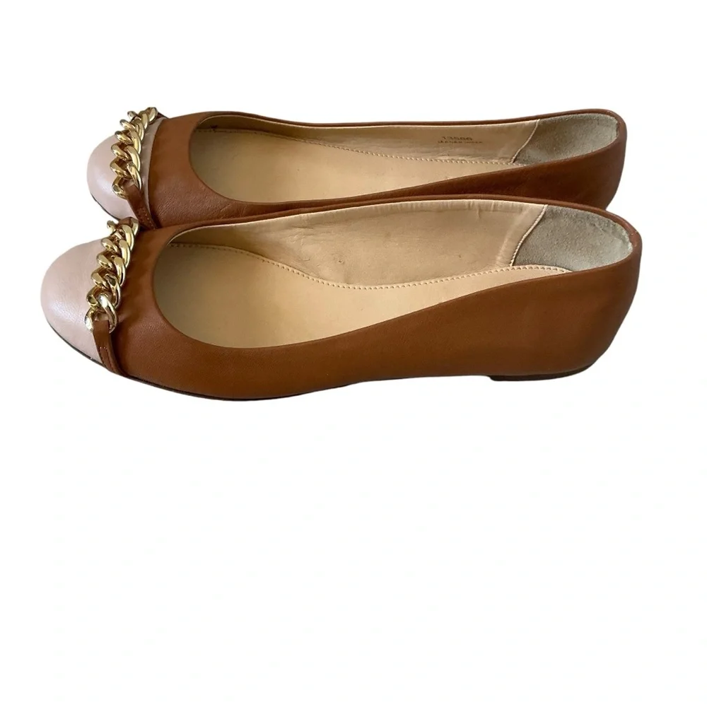 J.crew Nora leather cap toe ballet flat with chain pink & brown Sz 6.5 Italian